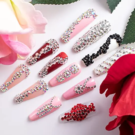 4520 Pieces Two Packs of Flatback RhinestonesColorful Nail Art Rhinestones Flatback Crystal Colorful+AB+Transparent White Rhinestone with Picker Pencil and Tweezer For Nail Art and Decoration {3}