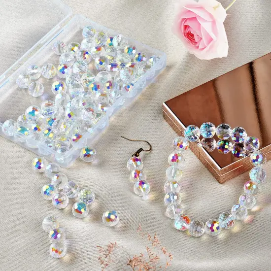 80 Pieces Crystal Beads, 10mm Glass Beads, Round Faceted Beads Bulk for Craft Necklace Bracelet Earring (AB Color) {4}