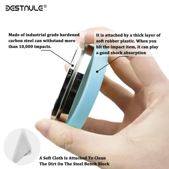 Professional Steel Bench Block, Covered with TPR soft plastic at The bottom, Metal Stamping Table Mirror, Polishing with Chrome Plating for Jewelry Stamping Tools, (Dia: 3&rdquo;, H: 19/32&rdquo;) {6}