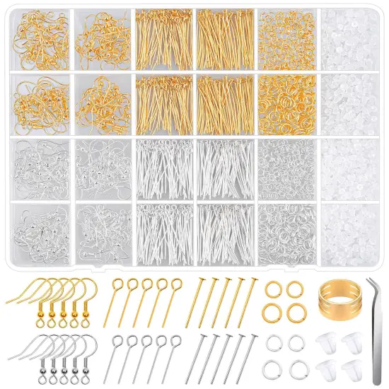 2000 Pieces Hypoallergenic Earring Making Kit, Earring Making Supplies Kit with Hypoallergenic Hooks, Earring Findings, Backs, Pins Jump Rings for Jewelry Making Supplies {2}