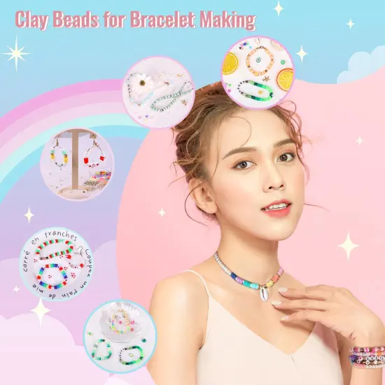 9870 Pieces, Clay Beads for Bracelet Making Kit, 92 Colors Flat Heishi Beads for DIY Crafts Necklace Jewelry Making Gifts {5}