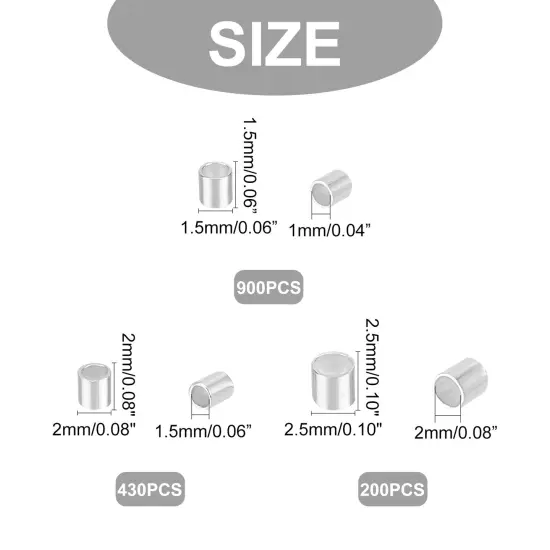 3000 PiecesCrimp Tube Beads,1.5mm 2mm 2.5mm Brass Tube Crimp End Spacer Beads Cord End Caps Loose Stopper Beads for Earring Necklace Pendant DIY Jewelry Gift Making, Silver {3}