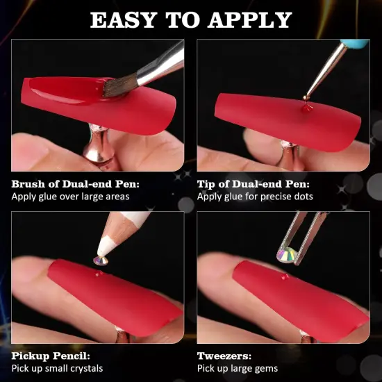 Rhinestones for Nails & Pearls, Manicure Kit with Nail Rhinestone Glue Gel, Flatback Glass Crystal AB + Clear Gems, White & Beige Half Round Pearls, Gem Glue for Nails (UV/LED Needed) with Tools {3}