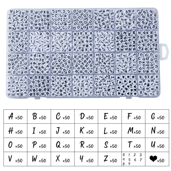 1400 Pieces Letter Beads, 4x7 mm Acrylic Alphabet Beads, Beads for Jewelry and Bracelet Making, in 28 Grid Box (White and Black) {1}