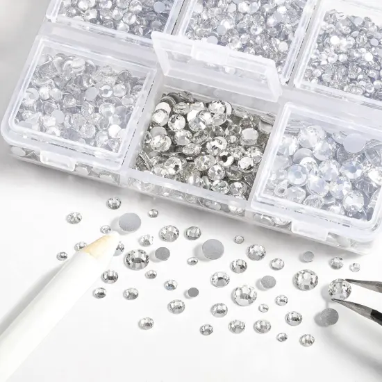 4300 Pieces Flatback Rhinestones,Clear Rhinestones Nail Gems Round Crystal Rhinestones for Crafts,Mixed 6 Sizes with Picking Tweezers and Wax Pencil Kit, SS6-SS20,Crystal {3}