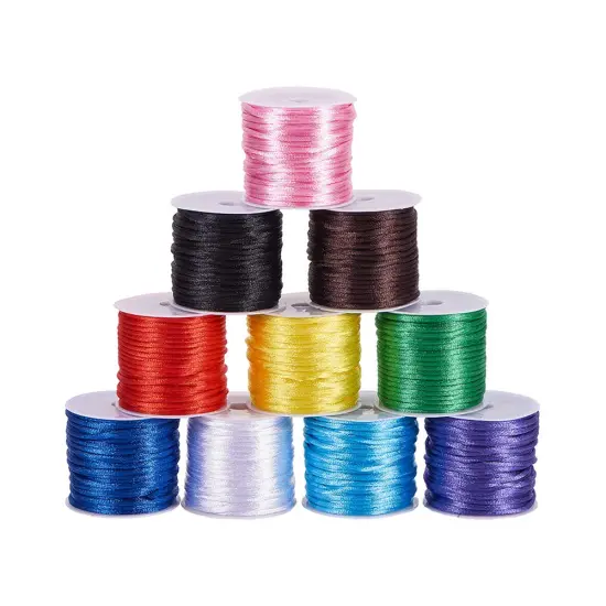 100 Yards 2mm Satin Rattail Cord Nylon String Trim Silk Cord Beading String for Friendship Bracelet Necklace Chinese Knot Macram&eacute; Trim Dream Catchers Braid Hair 10 Color {2}