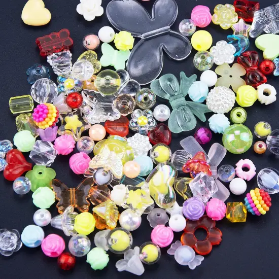 120 Pieces Acrylic Assorted Beads Mix Color Flower Heart Butterfly Candy Beads Pastel Beads Candy Color Plastic Beads Cute Round Beads Bulk for Bracelets Jewelry Making Necklaces DIY Crafts {5}