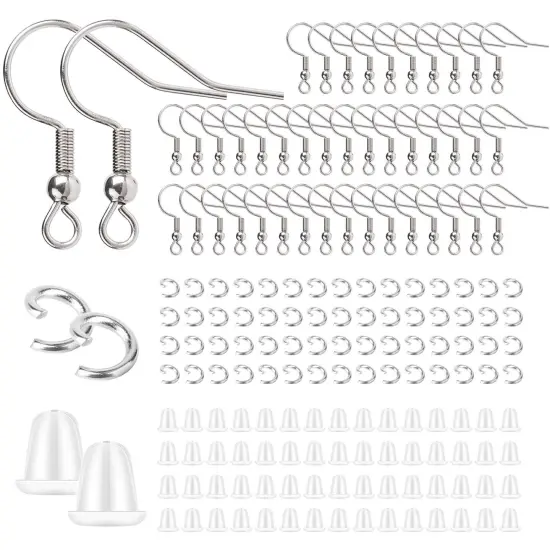 600 Pieces Stainless Steel Earring Hooks French Ear Wire, Earring Making Findings Parts Jewels DIY Supplies Kits, with Silicone Earring Backs Stoppers & Open Jump Ring {2}