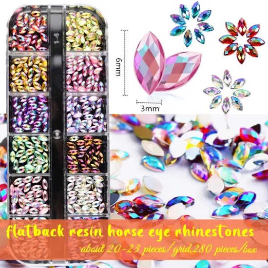 5000 Pieces (5 Boxes) Shiny Colorful Nail Art Rhinestones Nail Stone Gems Design Kit and 4 sheets flower nail art stickers with a Curved Tweezers and a Nail Brush (multicolor) {5}