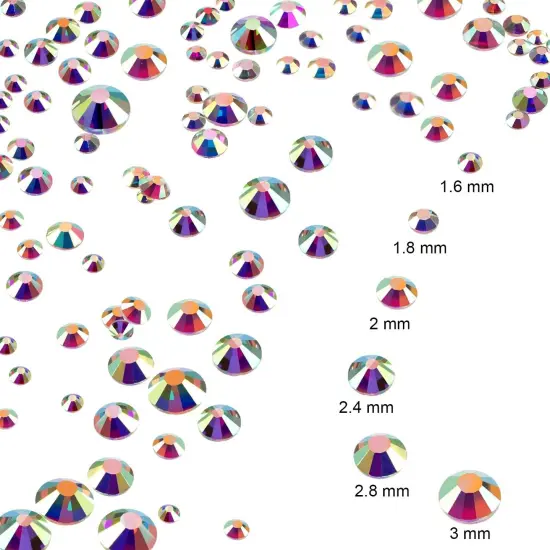 3456 Pieces Crystals Diamond Rhinestones AB Clear Flat Back Round Gems Flatback Glass Crystals Mixed Size Crystals Gems for Crafts Nail Clothes Shoes Makeup Bags Decor, 6 Sizes (Iridescent) {5}