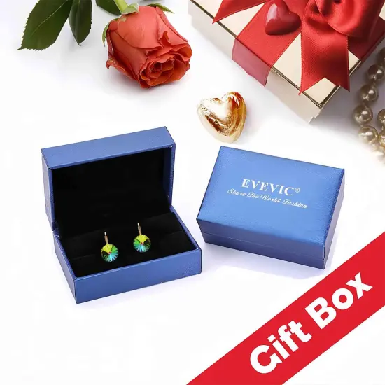 Crystal Round Drop Earrings for Women 14K Gold Plated Hypoallergenic Leverback Hoop Earrings (Rainbow) {3}