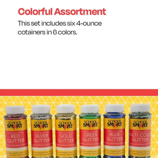 School Smart Craft Glitter, 4 Ounces, Assorted Colors, Pack of 6 {7}