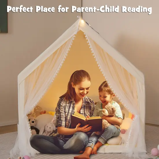 Large Play Tent With Washable Cotton Mat Holiday Birthday Gift For Kids Beige {2}