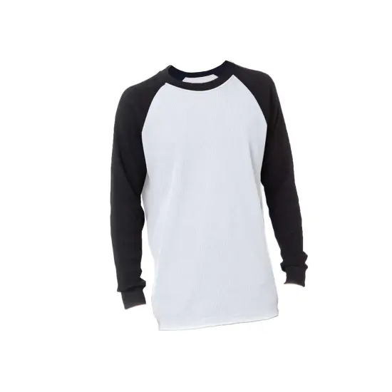 Bayside&reg; USA made Heavyweight Waffle Knit Thermal Raglan T-Shirt White/ Black {1}