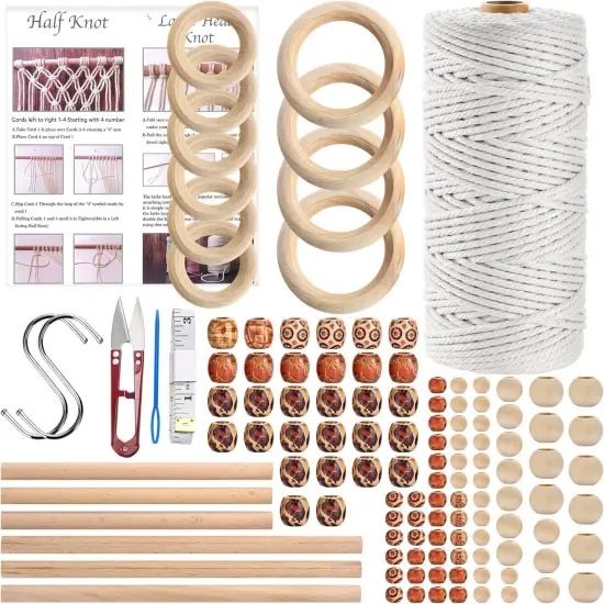 121Pcs Macrame Kit, Macrame Supplies 3Mm X 109Yards Macrame Cord for Macrame Kits for Adults Beginners, with Accessories like 100Pcs Beads and 10Pcs Wooden Rings for Macrame Plant Hanger Kit {2}