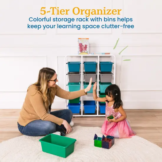 5-Tier Storage Rack with 15 Cubby Bins 5x3, Multipurpose Organization Contemporary {3}