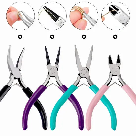 4 Pieces Jewelry Pliers Jewelry Making Pliers Tools Kit with Needle Nose Pliers/Chain Nose Pliers, Round Nose Pliers, Bent Nose Pliers, Wire Cutters for Wire Wrapping Earring Craft Making Supplies {6}