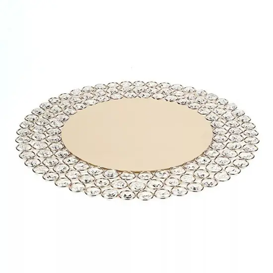 4 GOLD 14" Metal Crystal Beaded Round Charger Plates Wedding Party Supplies {4}