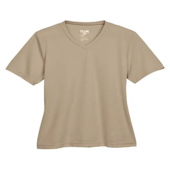 Team&reg; Ladies Zone Performance V-Neck Short Sleeve T-Shirt Desert Khaki {1}