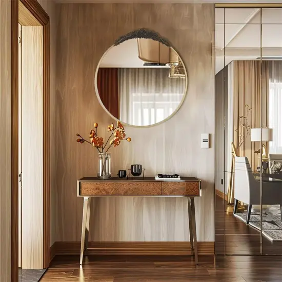 Wisfor Round Wall Mirror Antique Metal Frame with Rose Pattern Decorative Mirror {5}