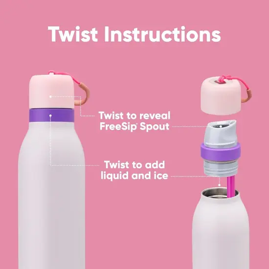 Freesip Twist Insulated Stainless Steel Water Bottle with Straw for Sports and Travel, Bpa-Free, 24-Oz, Pink/Purple (Dreamy Field) Foggy Tide {4}