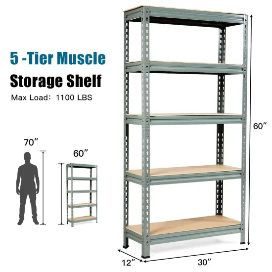 5-Tier Metal Storage Shelf with Adjustable MDF Boards Ideal for Garage or Utility Room Grey {5}