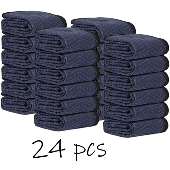 80"x72" Furniture 24 Moving Blankets Protective Shipping Packing Pads Blue/Black {2}