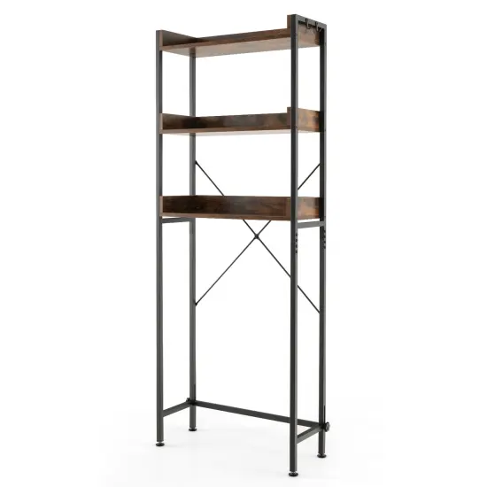Over The Toilet Storage Rack With Hooks And Adjustable Bottom Bar Rustic Brown {3}