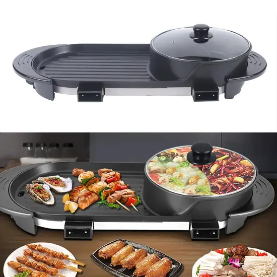 110V 2 in 1 Electric Smokeless Grill and Hot Pot BBQ Grill Soup {2}