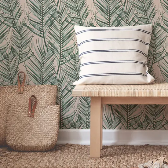 Transform Pink and Green Palm Peel and Stick Wallpaper {1}