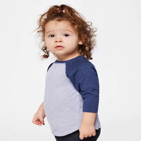 Rabbit Skins&reg; Toddler Baseball Fine Jersey Three Quarter Sleeve Tee - 3330 Vng Hth/Vntg Tr Nvy {6}