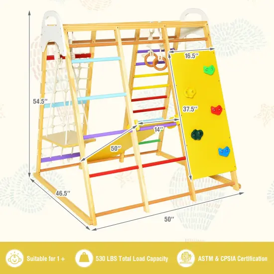 8-in-1 Wooden Jungle Gym Playset with Slide and Monkey Bars-Multicolor Multi Color {5}