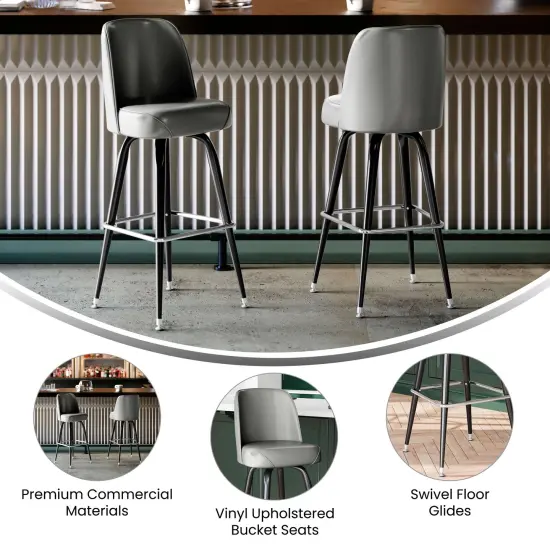 Emma and Oliver Metal Barstool with Swivel Bucket Seat Gray {4}