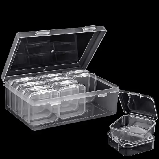 12 PCS Small Clear Plastic Beads Storage Container and Organizer Transparent Boxes with Hinged Lid for Storage of Small Items, Jewelry, Diamonds, DIY Art Craft Accessory (2.12 x 2.12 x 0.79 inch) {1}