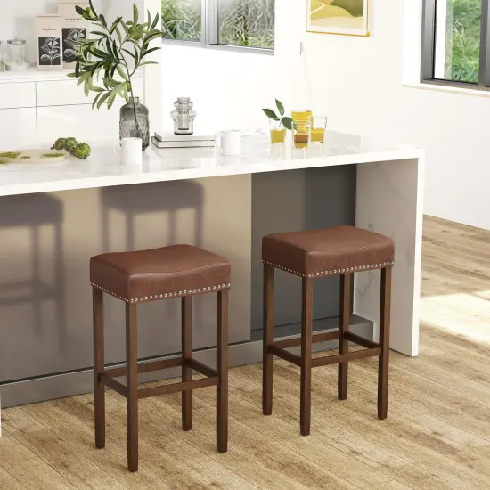 Upholstered Bar Stools Set Of 2 With Footrests For Counter Brown {2}
