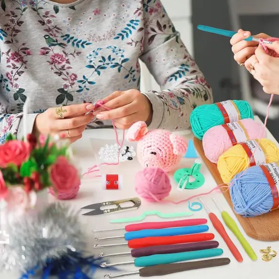 Crochet Kit with Step-By-Step Video Tutorials,Premium Bundle Includes 12 Roll X50Yard Acrylic Yarn Balls, 12 Crochet Hooks, Crochet Bag and All Accessories Kit, Crochet Kit for Beginners Crochet Kit-5Colors {6}