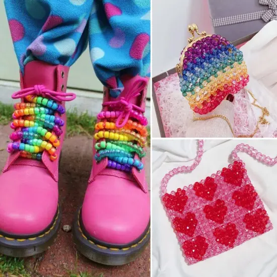 2880 Pieces Pony Beads Kit, Kandi Beads for Hair, Rainbow Beads Plastic Bead for Craft 6 x 9mm 24 Colors 4 Styles Large Hole Beads Set for Bracelets Jewelry Making {5}