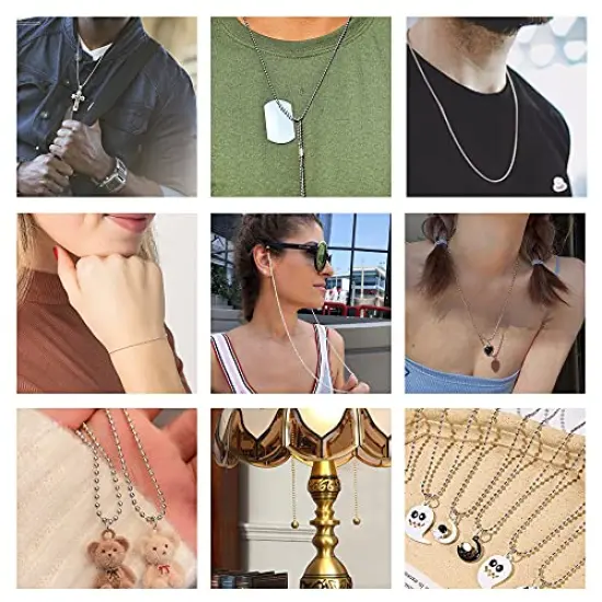 50 Pck Dog Tag Chain Ball Chain Necklace Bulk, Beaded Necklace Chains for Jewelry Making DIY Crafts, Military Blank Dog Tag Necklace for Men, Silver Nickel Plated Metal 24" Long 2.4mm Ball Bead Chain {6}