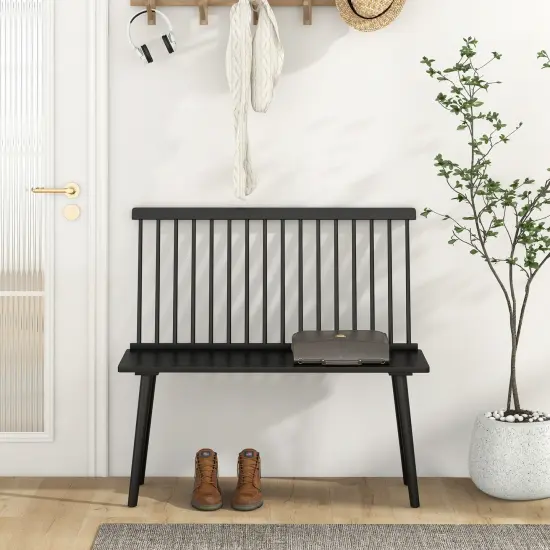 Entryway Bench For 2 With Spindle Back For Kitchen Dining Room Hallway-black Black {6}