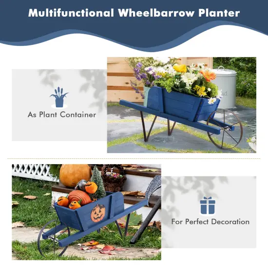Wooden Wagon Planter With 9 Magnetic Accessories For Garden Yard Blue {5}