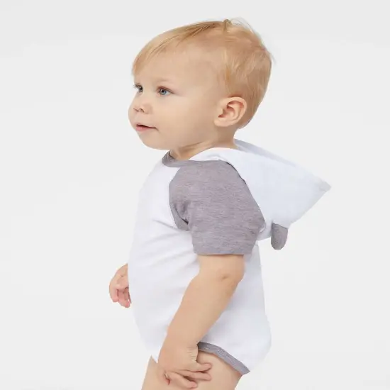 Rabbit Skins&reg; Fine Jersey Infant Short Sleeve Raglan Bodysuit with Hood & Ears Vintage Navy/ Navy {5}