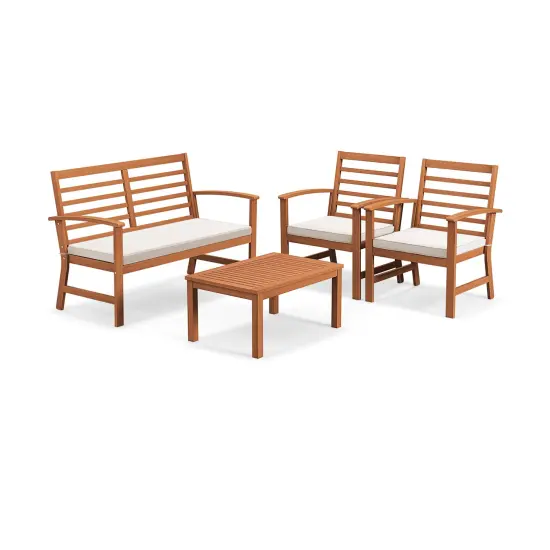 4 Pieces Outdoor Furniture Set With Stable Acacia Wood Frame White {3}