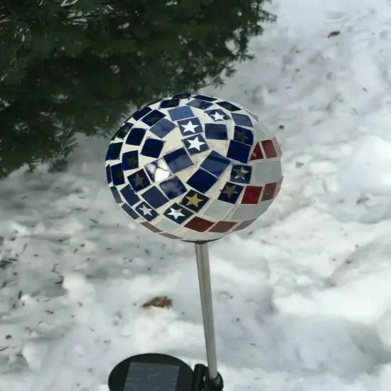 Flag Glass Ball Garden Stake Color Change LED Light Outdoor Path Decor {4}