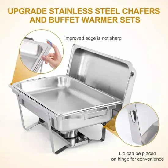 4Pack Chafing Dish Buffet Set 8 Qt Stainless Steel Complete Chafer Set for Party {2}