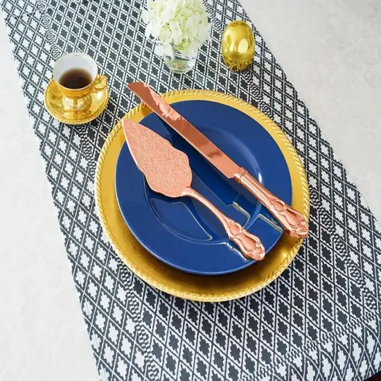 Strova Rose Gold Wedding Cake Knife and Server Set | Vintage Bride Utensils {4}