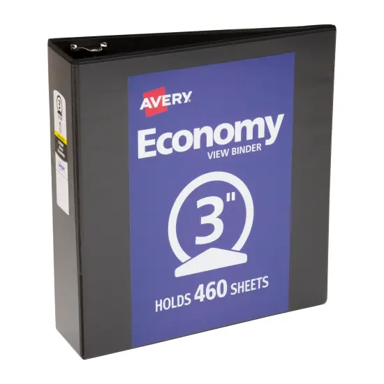 Avery Economy View 3 Ring Binder, 3" Round Rings, 1 Black Binder (05891) {1}