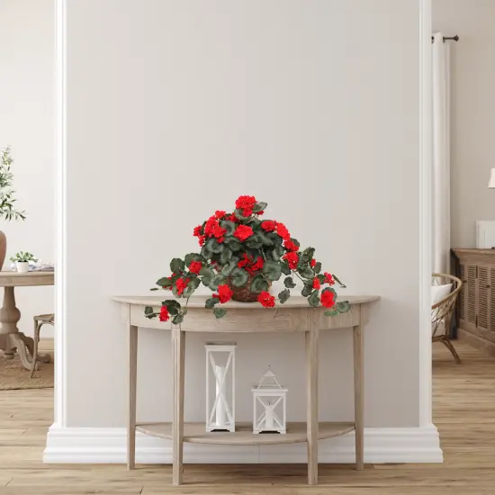 25" Hanging Red Geranium in Basket, Artificial Flower, Indoor & Outdoor Use, Front Door Wreath, Home & Office Decor, Floral Home by Artificial Flowers {5}