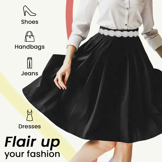 1" Olowin Iron On Rhinestone, Versatile, Beaded Trim, 5-Yard Cut Black/ White {5}