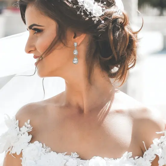 EleQueen Women's Silver-tone Austrian Crystal Tear Drop Pear Shape Long Dangle Earrings Silver-tone Clear {4}