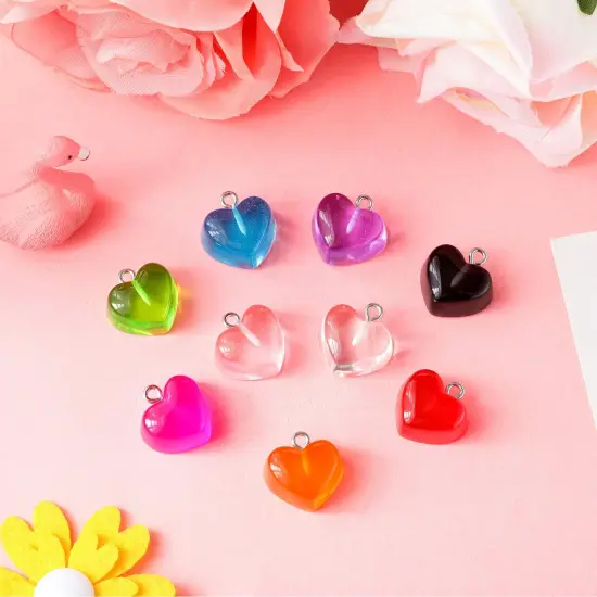 50 Pieces Gummy Heart Charms Pendant Colorful Love Heart Candy Valentine's Day Pendant Charm Keychains Necklace Earring Pendant for DIY Jewelry Crafts Supplies {3}